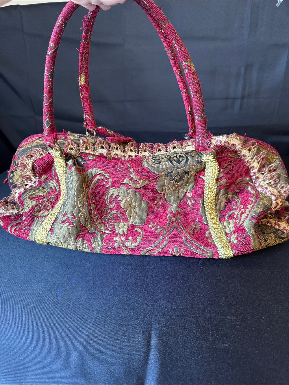 Red Brocade Shoulder Bag with Gold Accents